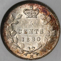 1880-H NGC AU 55 Canada Victoria 5 Cents Heaton Silver Sterling Coin (21111801C)