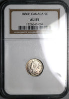 1880-H NGC AU 55 Canada Victoria 5 Cents Heaton Silver Sterling Coin (21111801C)