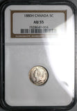 1880-H NGC AU 55 Canada Victoria 5 Cents Heaton Silver Sterling Coin (21111801C)