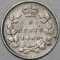 1885 Canada Victoria 5 Cents Small 5 Sterling Silver Coin (22040302R)