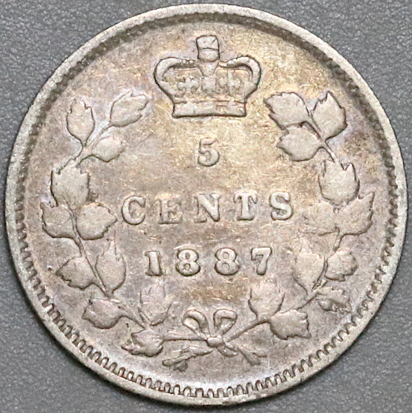 1887 Canada Victoria 5 Cents Scarce Date Sterling Silver Coin (22040802R)