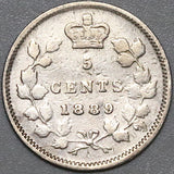 1889 Canada Victoria 5 Cents Scarce Date Sterling Silver Coin (22040804R)