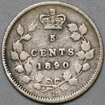 1890-H Canada Victoria 5 Cents Sterling Silver Coin (22040805R)