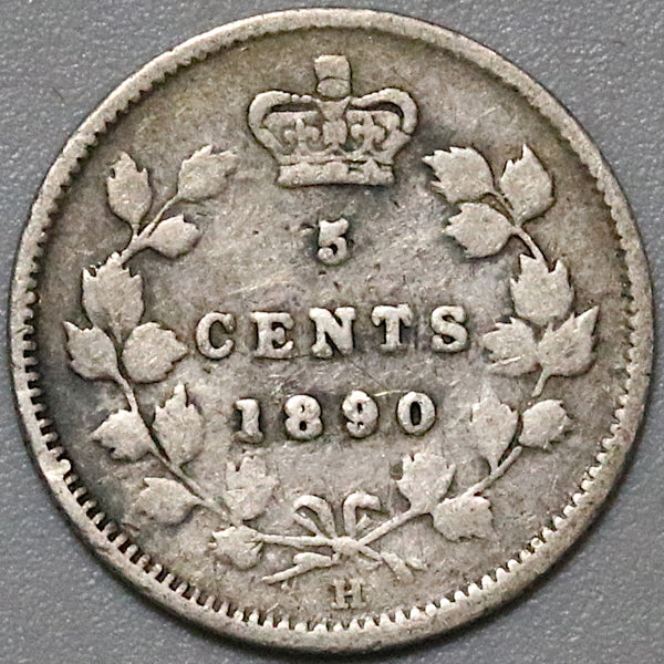 1890-H Canada Victoria 5 Cents Sterling Silver Coin (22040805R)