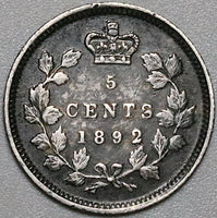 1892 Canada Victoria 5 Cents AU Sterling Silver Coin (22041401R)