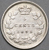 1893 Canada Victoria 5 Cents Sterling Silver Coin (22041402R)
