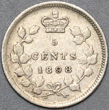1898 Canada Victoria 5 Cents Sterling Silver Scarce Coin (22042101R)