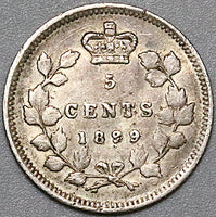 1899 Canada Victoria 5 Cents Sterling Silver Coin (22042102R)