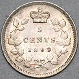 1899 Canada Victoria 5 Cents AU Sterling Silver Coin (22061001R)