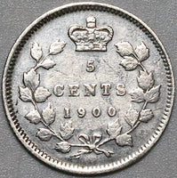 1900 Canada Victoria 5 Cents Small Date Narrow 0 Sterling Silver Coin (22042103R)