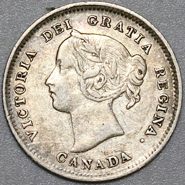 1900 Canada Victoria 5 Cents VF Large Date Wide 0 Scarce Sterling Silver Coin (22042104R)