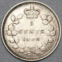 1900 Canada Victoria 5 Cents VF Large Date Wide 0 Scarce Sterling Silver Coin (22042104R)