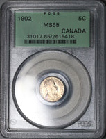 1902 PCGS MS 65 Canada 5 Cents Edward VII OGH Gem Silver Sterling Old Green Holder Coin (22100902C)