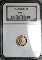 1903 NGC MS 62 Canada 5 Cents Edward VII Silver Sterling NOT Heaton Coin (21111802C)