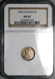 1903 NGC MS 62 Canada 5 Cents Edward VII Silver Sterling NOT Heaton Coin (21111802C)