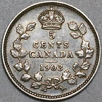 1903 Canada Edward VII 5 Cents VF Sterling Silver Coin (22042202R)