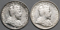 1906 1907 Canada Edward VII 5 Cents Sterling Silver Coins (22042301R)