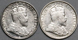 1906 1907 Canada Edward VII 5 Cents Sterling Silver Coins (22042301R)