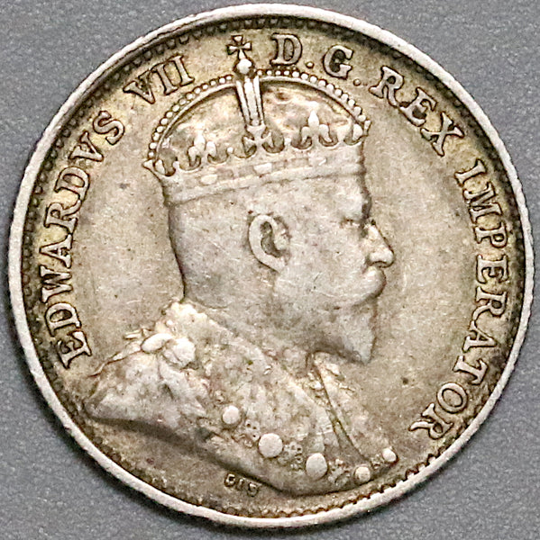 1908 Canada Edward VII 5 Cents VF Small 8 Sterling Silver Coin (22042303R)