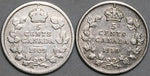 1909 1910 Canada Edward VII 5 Cents Sterling Silver Coins (22042302R)