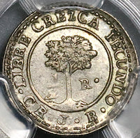 1847 PCGS AU Central American Rep 1/2 Real Costa Rica Volcanoes Silver Coin (22082102C)