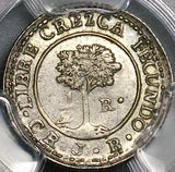 1847 PCGS AU Central American Rep 1/2 Real Costa Rica Volcanoes Silver Coin (22082102C)