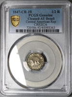1847 PCGS AU Central American Rep 1/2 Real Costa Rica Volcanoes Silver Coin (22082102C)