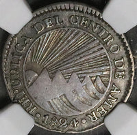 1824-NG NGC VF 35 Central American Republic 1 Real Guatemala Silver Coin (23030201C)