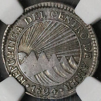 1824-NG NGC VF 35 Central American Republic 1 Real Guatemala Silver Coin (23030201C)
