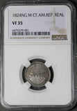 1824-NG NGC VF 35 Central American Republic 1 Real Guatemala Silver Coin (23030201C)