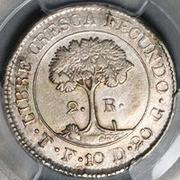 1831-T PCGS AU Det Central American 2 Reales Honduras Silver Coin (22090601C)