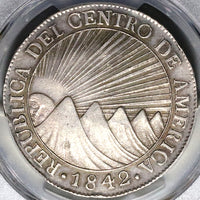 1842/37 NG PCGS AU Central American Republic Guatemala 8 Reales Scarce Overdate Coin (22071703C)