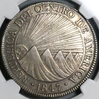 1847/6 NG NGC XF Det Central American Republic Guatemala 8 Reales Coin (22011801C)