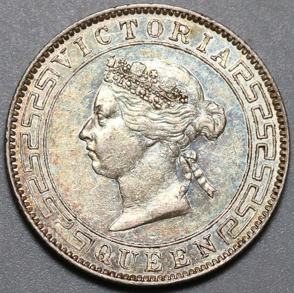 1893 Ceylon Victoria Silver 50 Cents AU+ Sri Lanka Coin (20092701R)