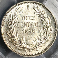 1896 PCGS MS 66 Chile 10 Centavos Condor Bird Santiago Gem Silver Coin (22072102C)