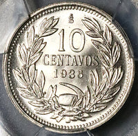 1936 PCGS MS 66 Chile 10 Centavos Condor Bird Santiago Coin POP 1/0 (23010701C)