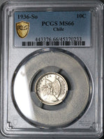 1936 PCGS MS 66 Chile 10 Centavos Condor Bird Santiago Coin POP 1/0 (23010701C)