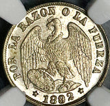 1892/82 NGC MS 65 Chile 1/2 Decimo Condor Bird Santiago Mint Gem Silver Coin (23041202C)