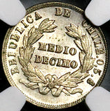 1892/82 NGC MS 65 Chile 1/2 Decimo Condor Bird Santiago Mint Gem Silver Coin (23041202C)