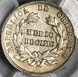 1892/82 PCGS UNC Chile 1/2 Decimo Condor Bird Mint Error Santiago Mint Silver Coin (22080401C)