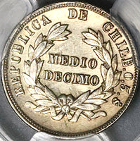 1892/82 PCGS UNC Chile 1/2 Decimo Condor Bird Mint Error Santiago Mint Silver Coin (22080401C)