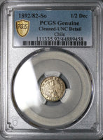 1892/82 PCGS UNC Chile 1/2 Decimo Condor Bird Mint Error Santiago Mint Silver Coin (22080401C)