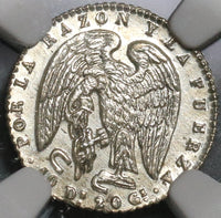 1845 NGC MS 62 Chile 1/2 Real Condor Bird Silver Mint State Coin (17052502D)