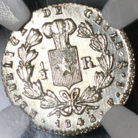 1845 NGC MS 62 Chile 1/2 Real Condor Bird Silver Mint State Coin (17052502D)