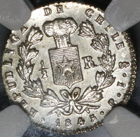 1845 NGC MS 62 Chile 1/2 Real Condor Bird Silver Mint State Coin (17052502D)