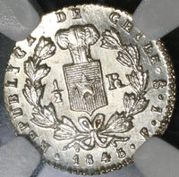 1845 NGC MS 62 Chile 1/2 Real Condor Bird Silver Mint State Coin (17052502D)