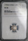 1790-So NGC VF 30 Chile 1/4 Real Charles IV Spain Colonial Santiago Silver Coin (22013102C)