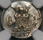 1817 NGC AU 55 Chile 1/4 Real Spain Colonial Lion Castle Silver Coin (22060801D)