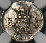 1817 NGC AU 55 Chile 1/4 Real Spain Colonial Lion Castle Silver Coin (22060801D)