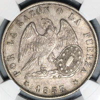 1853-So NGC AU 53 Chile 1 Peso Condor Silver Crown Coin (20071401D)